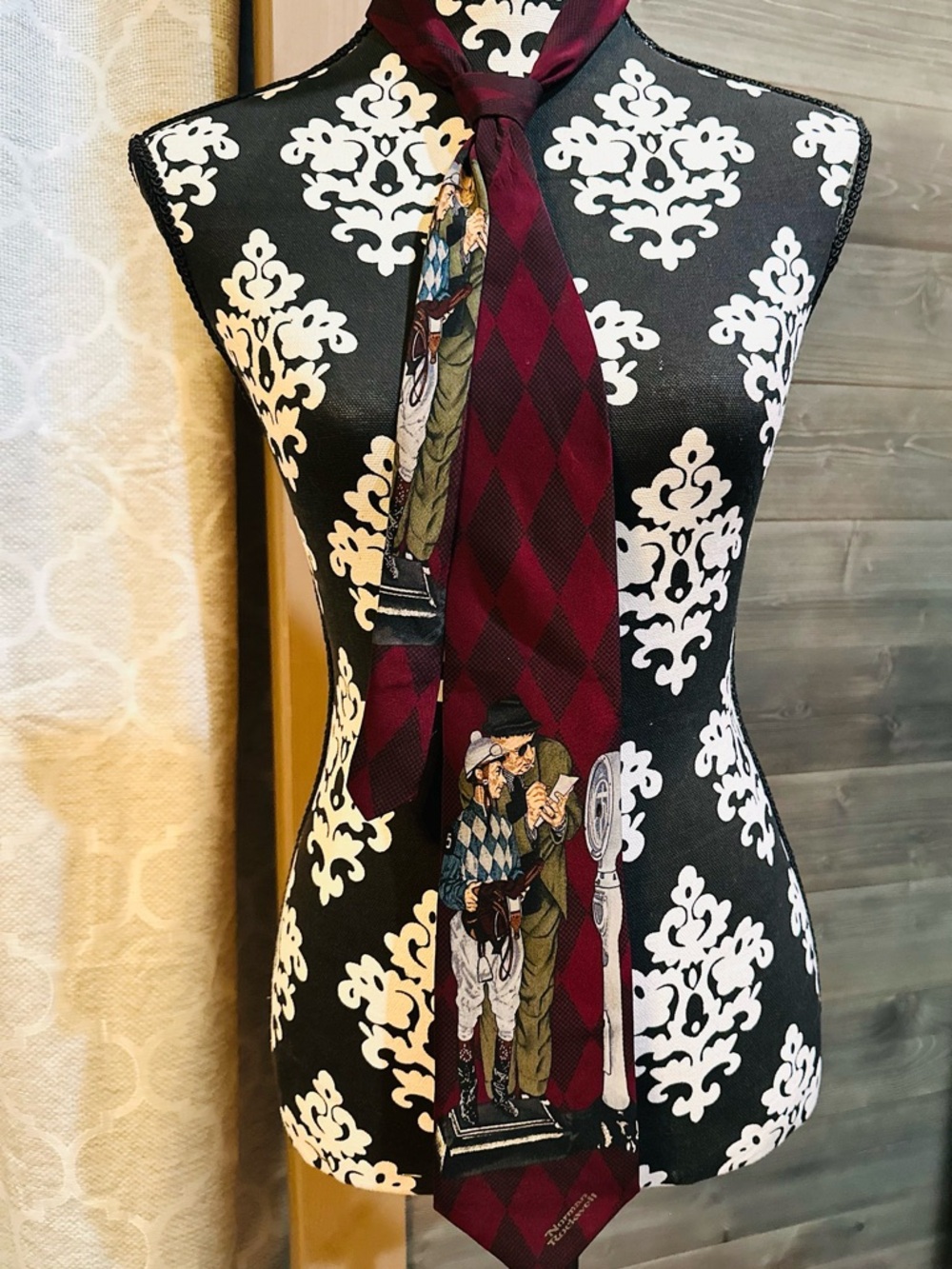 Vintage Norman Rockwell Burgundy Argyle Novelty Silk Tie